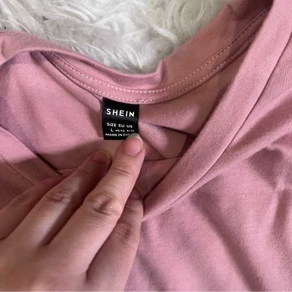 SHEIN Dusty Rose Eyelet Short Sleeve Tee - Picture 4 of 4